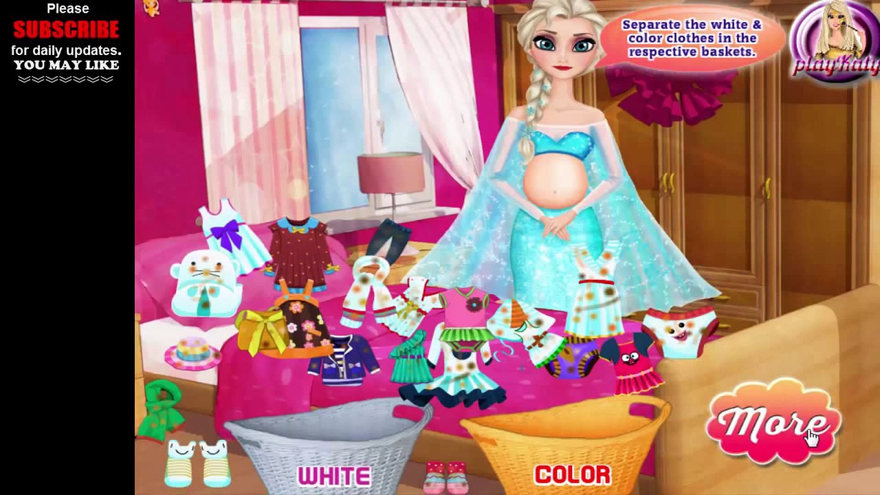 Pregnant Elsa washing clothes - Disney princess frozen Elsa laundry game