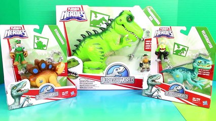 Download Video: Playskool Heroes Jurassic World Dinosaurs Stegosaurus Tyrannosaurus rex Velociraptor Imaginext Joke