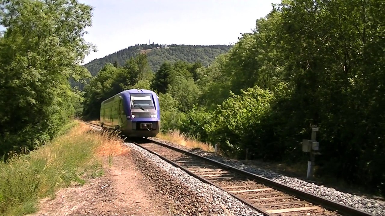 L'AUTORAIL du 14 JUILLET grimpe allégrement, sur le coteau de Murat-le-Quaire, X 73 683 - TER d'AUVERGNE, LE MONT-DORE à CLERMONT-FD - 14-07-2015.