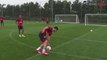 Arsenal s Theo Walcott  Mikel Arteta And Gunner Saurus Take the Dizzy Goal Challenge