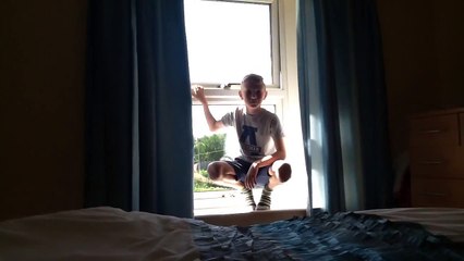 Funny Kid Jumps Off Ledge!!!!!