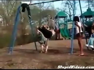 Fun in the sun turns sour. FAT GIRL FALLS OFF SWING