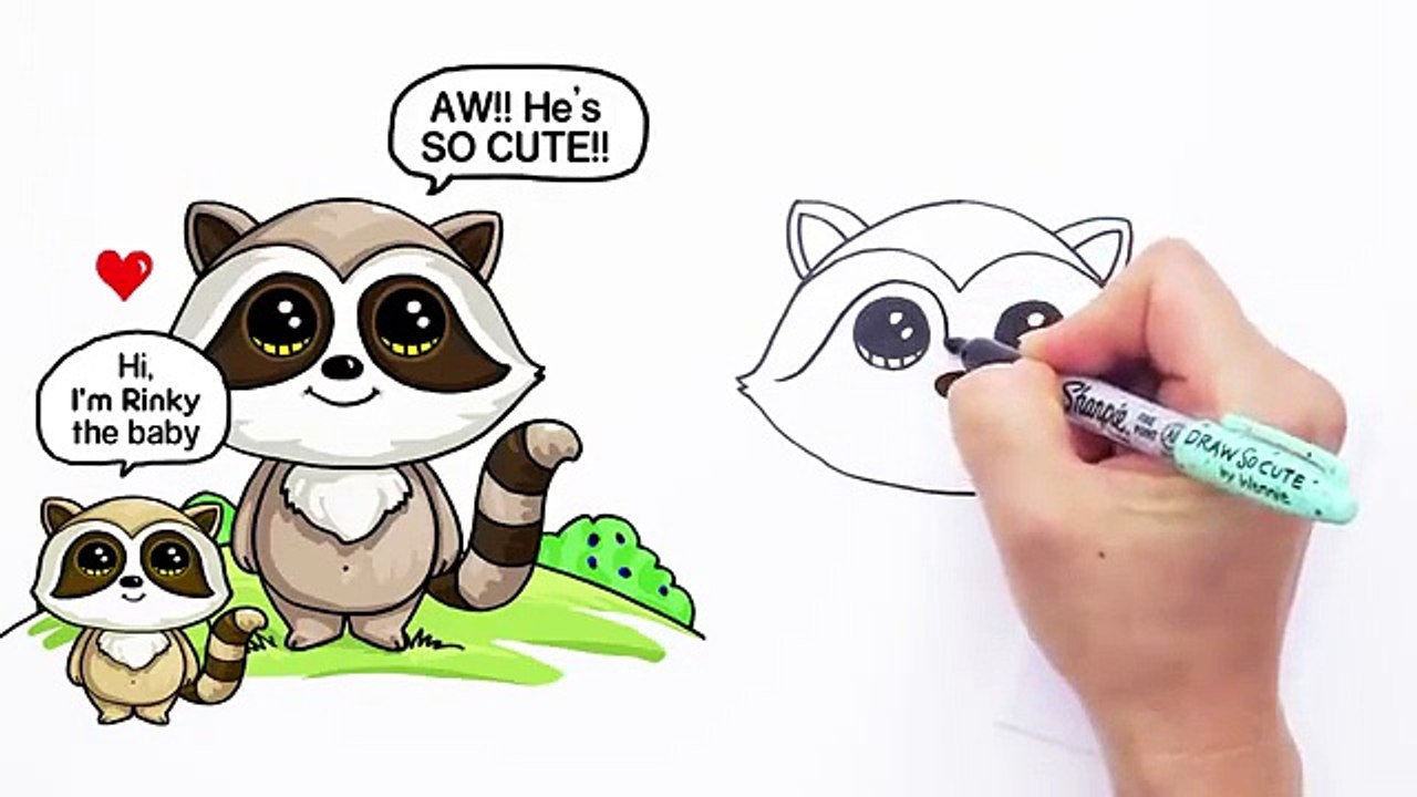 How to Draw a Cartoon Raccoon Cute and Easy step by step - video Dailymotion
