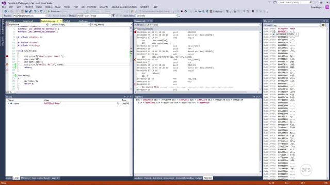 2. How Buffer Overflows work: overwriting the return address