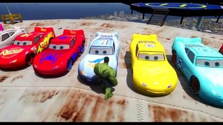 20 MCQUEEN CARS COLORS!!! (Green, Red, Yellow) Disney Pixar DINOCO smashed by HULK!