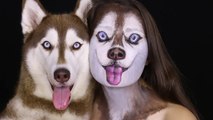 Artist creates realistic Siberian Husky Face with Makeup