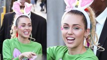 La sonriente Miley Cyrus visita a Jimmy Kimmel