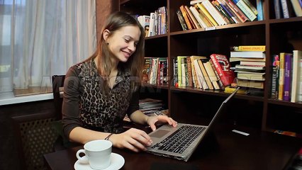 Beautiful woman chatting in skype, business communication. Stock Footage