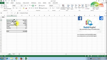 PMT Formula - MS Excel 2013