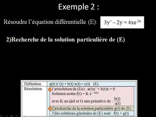 Exemple de résolution d une équa. diff. avec second membre : b)solution particulière de E