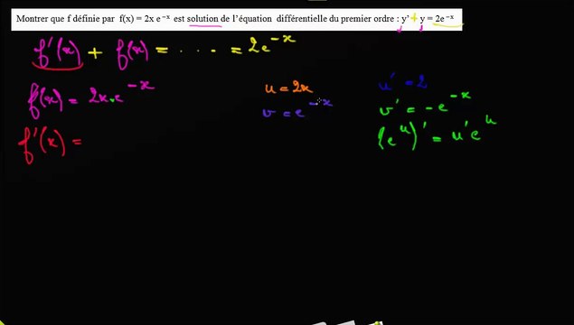 Ex : vérifier qu'une fonction est solution particulière d'une équa. diff. du premier ordre