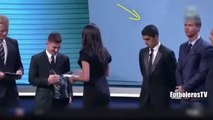 Luis Suarez caught checking out presenter Melanie Winiger’s bum at UEFA awards
