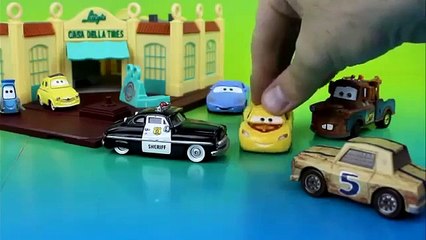 Disney Pixar Cars Mater's Cousin Jud & Lightning McQueen go through obstacle course tractors fire