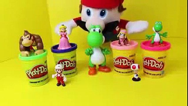 Super Mario Surprise Play Doh Eggs with Yoshi Princess Peach Donkey Kong Diddy Kong Fireba