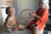 Girl paints his little brother with peanut butter on all his body!