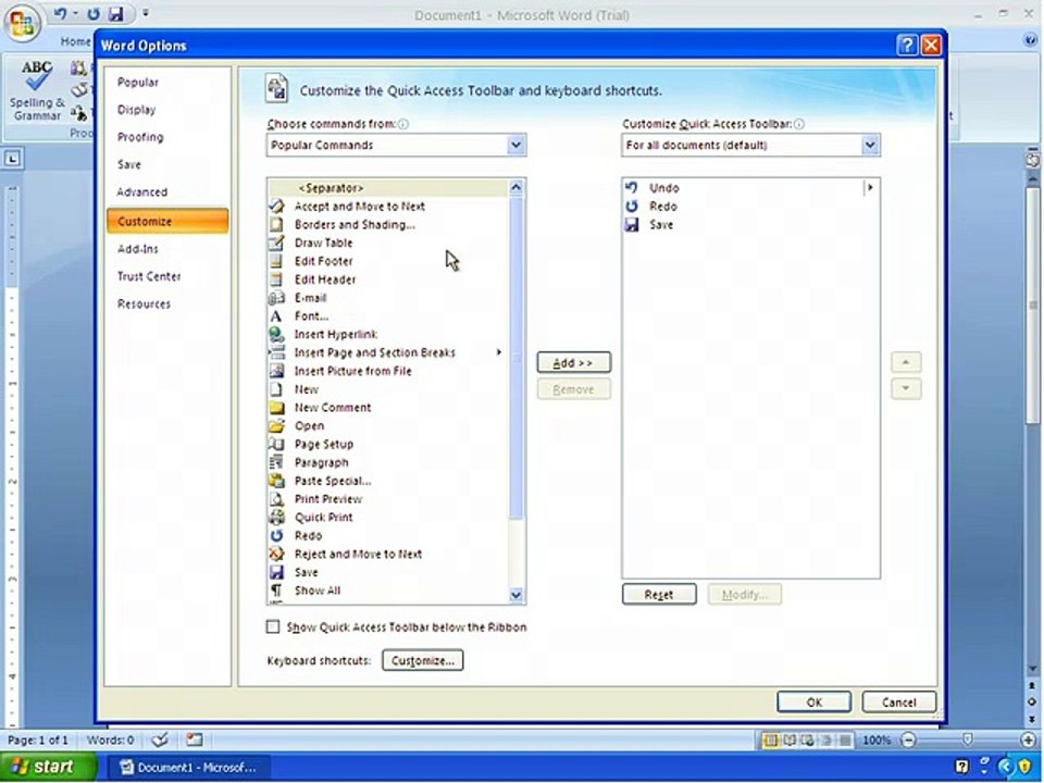 MS Word - Customizing The Quick Access Toolbar