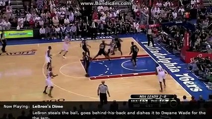 Lebron James pass to Dwyane Wade while falling down vs. 76ers 4/21/11