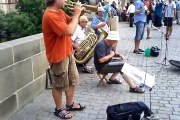Jazz No Problem - Street Performance - Banjo, Trumpet, Percussion - Prague - Charles Bridge - 2013