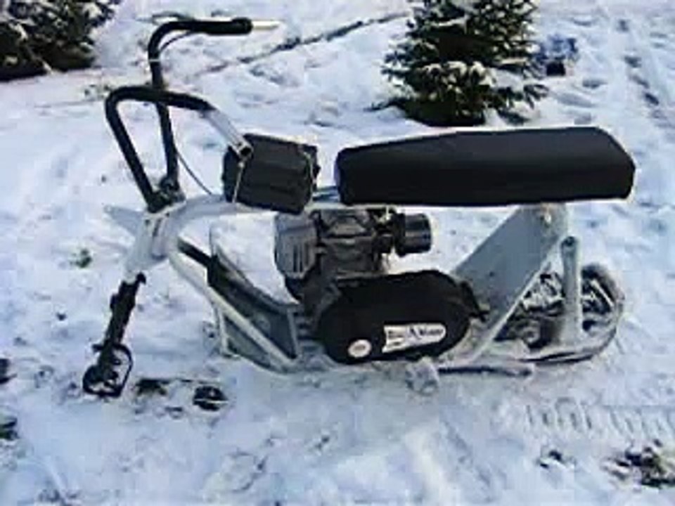homemade mini snow bike prototype snowmobile minibike snowbike
