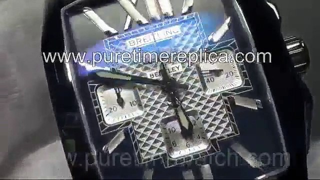 Swiss replica watches replica Breitling Bentley Flying B Chronograph SS Blue Dial on Black Leather S