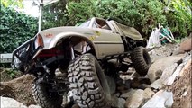 rc scale Trail Finder 2 - 1.9 Pit Bull Rock Beast tires - backyard rock crawling course