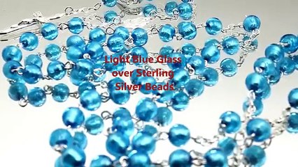 Light Blue Glass over Sterling Silver Beads Rosary