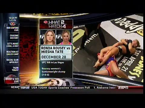 Ronda Rousey and Miesha Tate sit face to face in the Sportscenter studio 8113