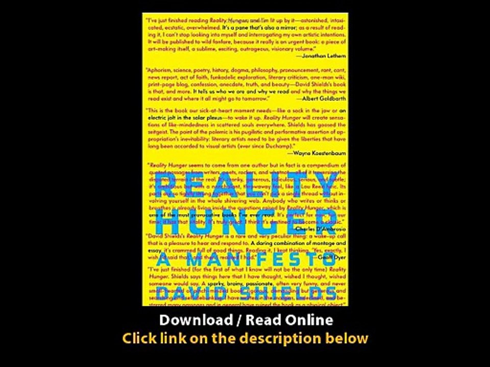 Download PDF Reality Hunger A Manifesto