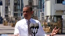 Obama pushes more government spending in front of Chinese crane in Miami