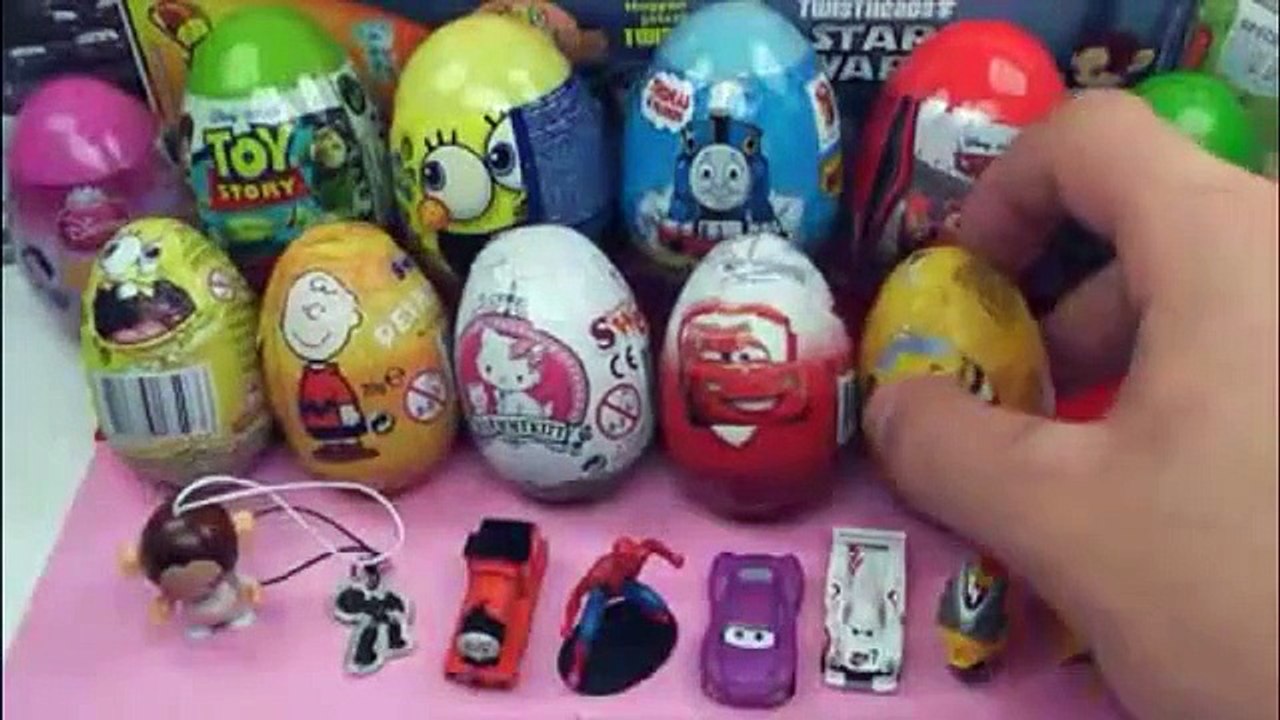 20 Surprise Eggs, Kinder Surprise Cars 2 Thomas Spongebob Disney Pixar