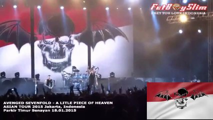 Avenged Sevenfold logo with Indonesian waving background like on their concert in Indonesia
