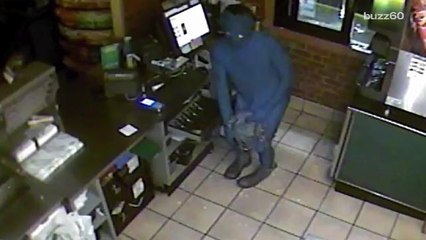 Man in blue body suit tries to rob Subway restaurant