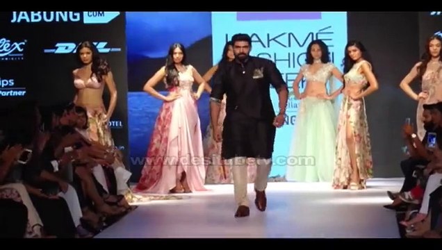 Amy Jackson and Rana Daggubati turned showstoppers for Anushree Reddy at Lakme Fashion Week 2015