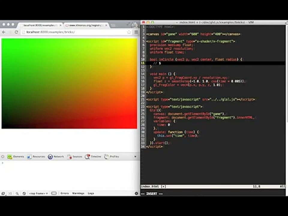 glsl.js Beginner Tutorial - 2D bouncing balls with WebGL