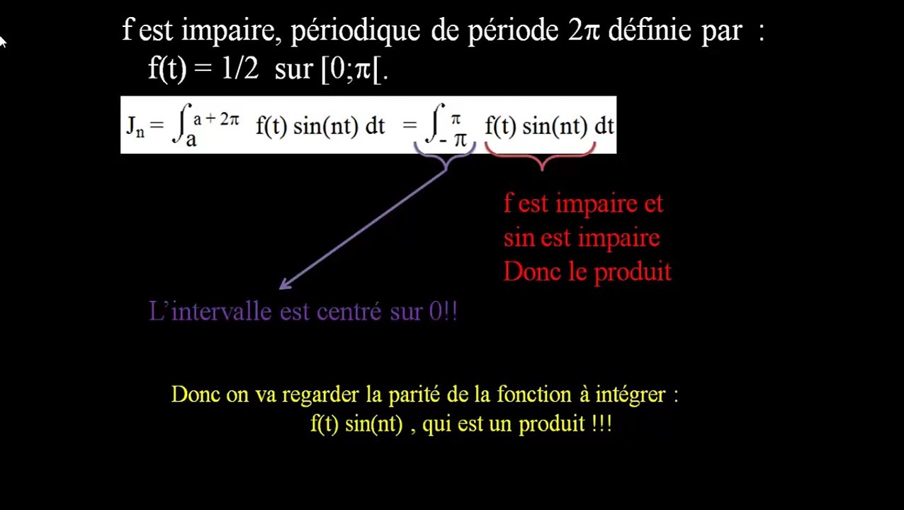 Intégrale sur [-pi ; pi] de f(t)sin(nt) avec f impaire et 2-pi périodique : a)calcul