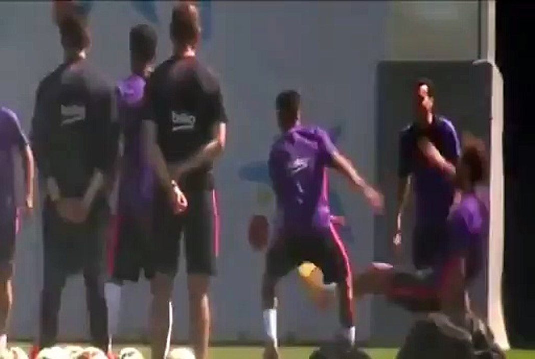 Neymar take down Piqué at FC Barcelona training Funny l 2015