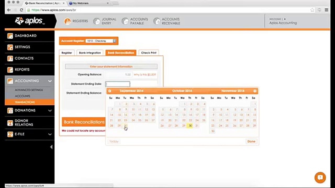 Aplos Webinar - How to Perform a Bank Reconciliation