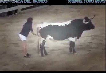 Cesur kız boğayı bakın nasıl sakinleştiriyor