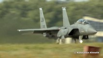 USAF F-15 jet demo flight at MAKS-2011 airshow with some minor damage
