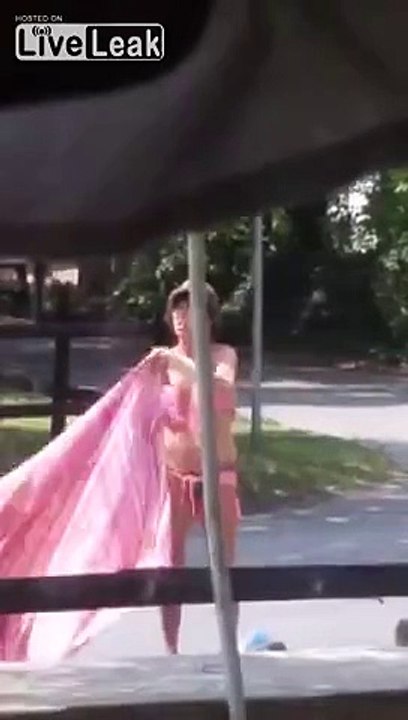 Old Sexy Crackhead Mama In Bikini Chilling Out Front By The Road