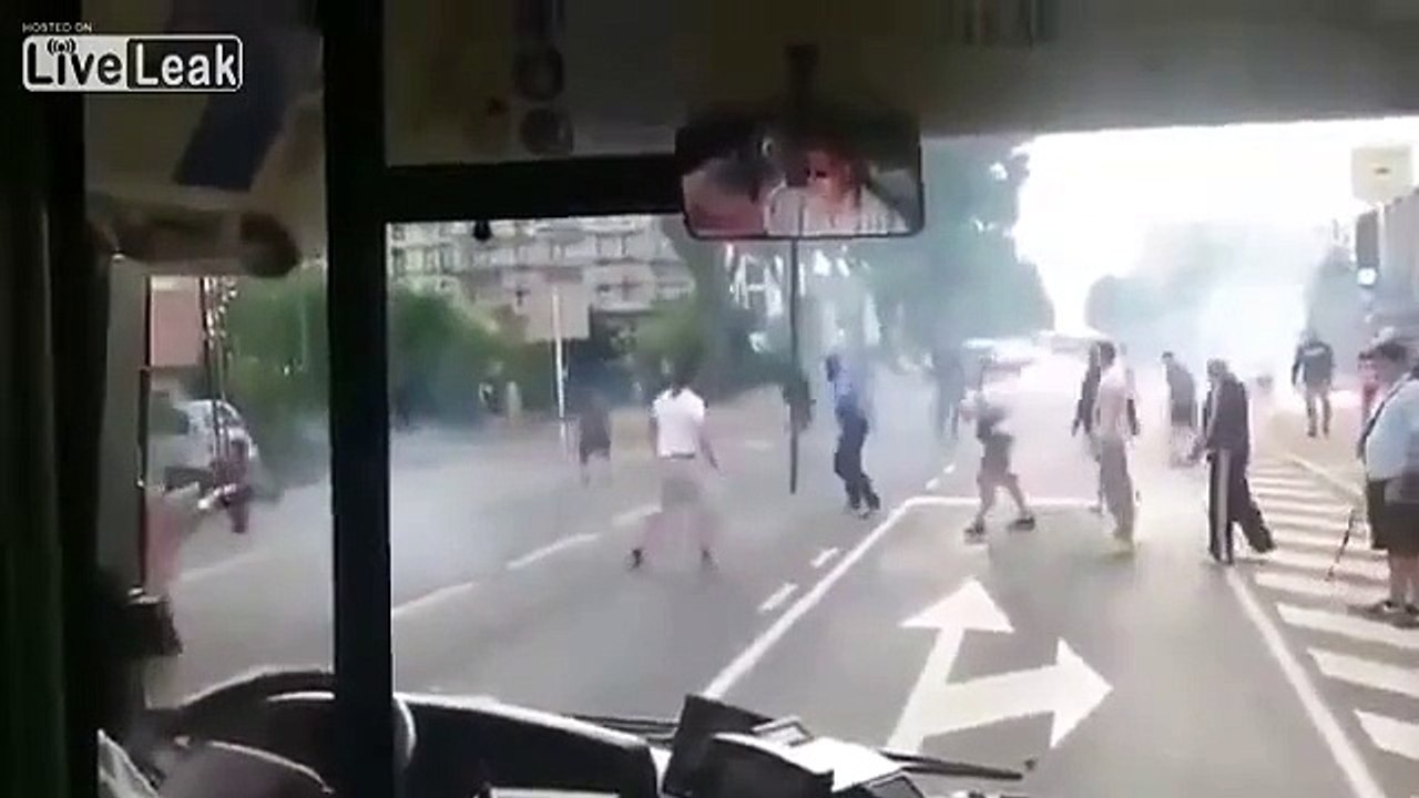 Hooligans fighting in the streets of Luxembourg