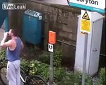 Man leaves baby at train station then urinates and steals bike  .. caught on camera