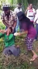 Girl beating a man who molested her