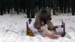 Russian models pose with bear