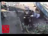 Lucky guy that have wear helmet, Video captured by CCTV Camera