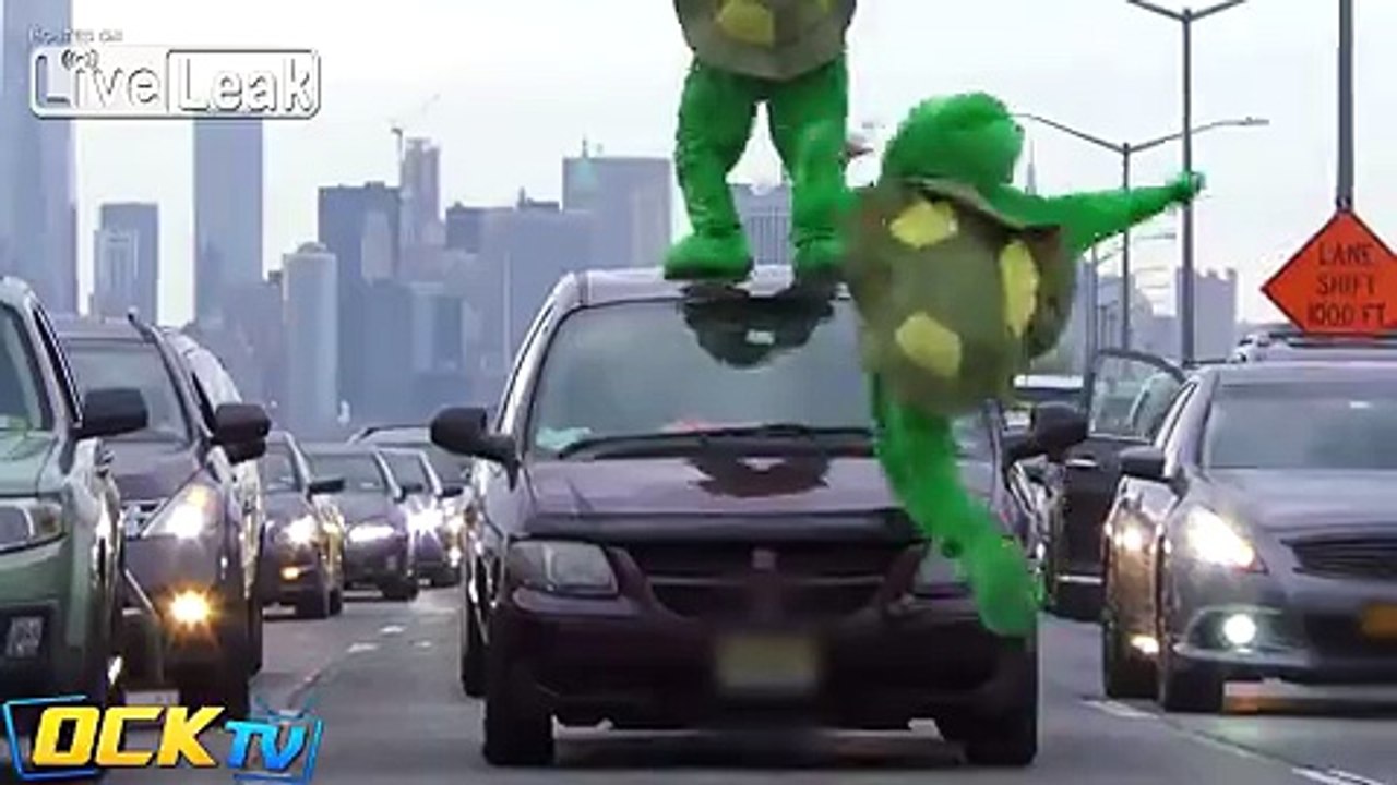 Turtle Power Blocking NYC Traffic!