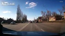 A busy street intersection in Voronezh, Russia