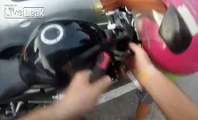 Rider falls on his motorbike by carelessness of another biker