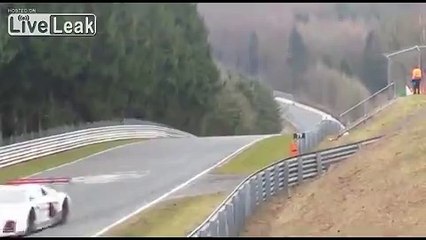 An alternate view of Jann Mardenborough's crash at the Nurburgring, which killed a spectator (March 28th, '15)