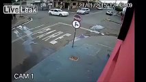 Guy Attempts Wheelie Through Intersection - Motorcycle Sees Opportunity to Escape
